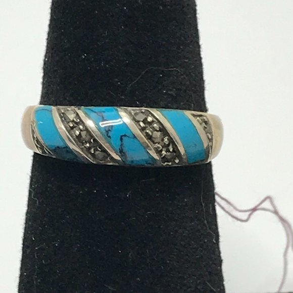 Turquoise and Marcasite Silver ring, Size 9 - Picture 1 of 7